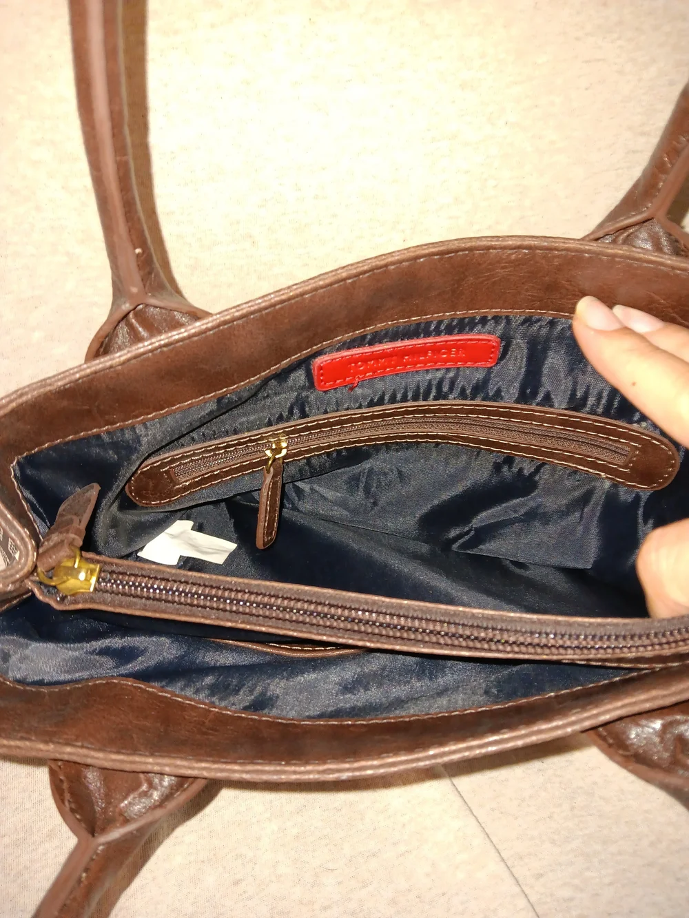 TOMMY HILFIGER Chocolate Brown Monogram Tote Handbag Gold Hardware Y2K